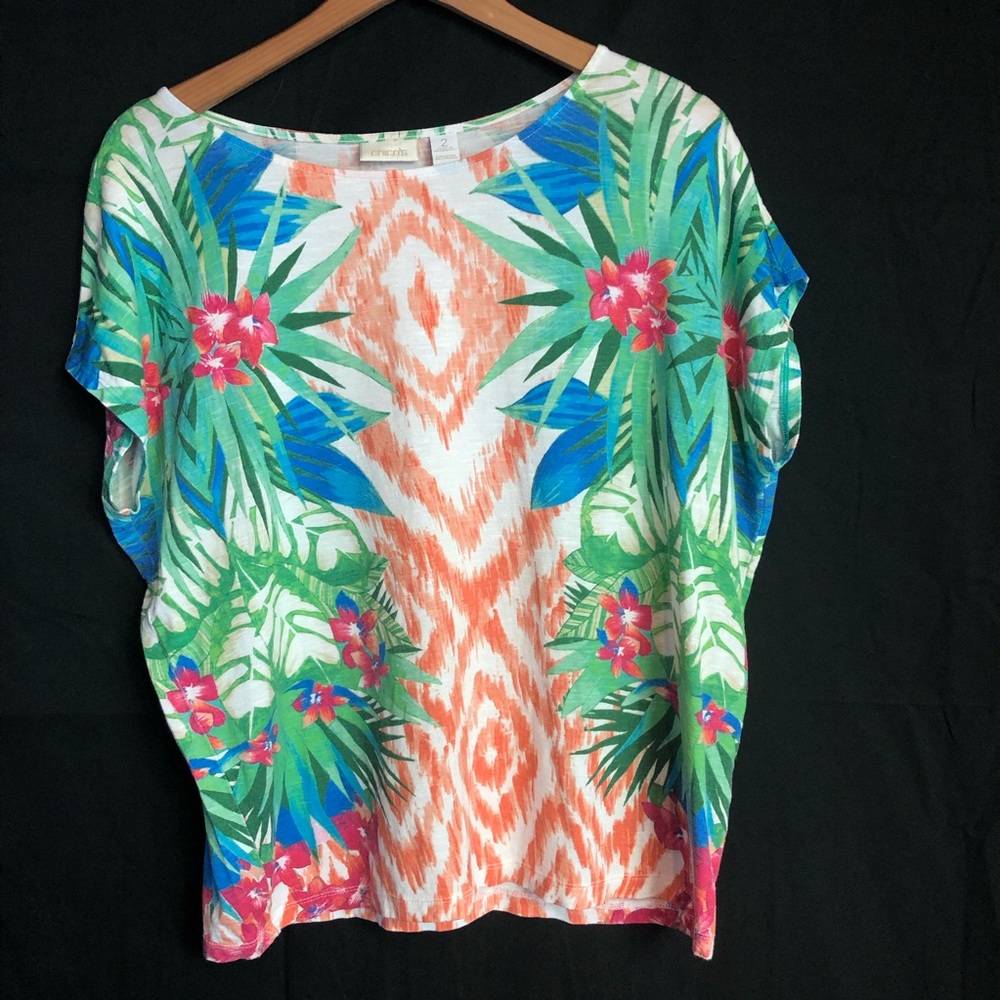 Chicos sz 2/L tropical floral top summer aloha